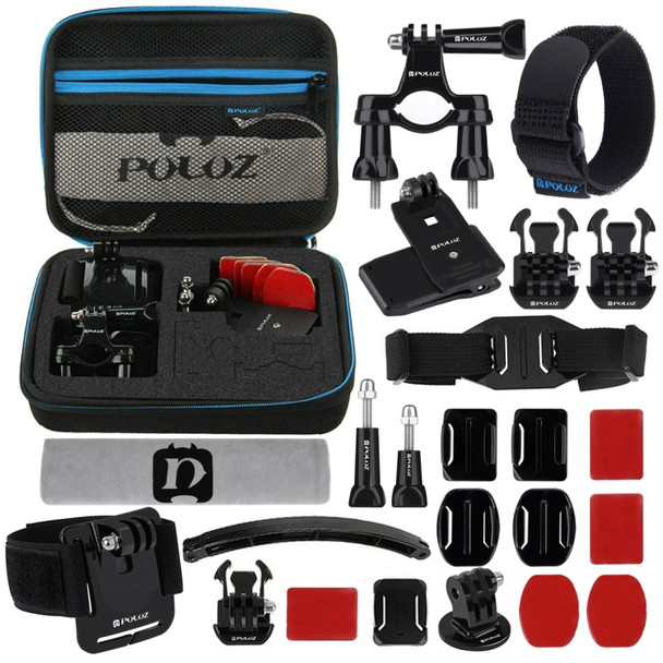 PULUZ 24 in 1 Bike Mount Accessories Combo Kits with EVA Case (Wrist Strap + Helmet Strap + Extension Arm + Quick Release Buckles + Surface Mounts + Adhesive Stickers + Tripod Adapter + Storage Bag + Handlebar Mount + Screws) for GoPro HERO10 Black /