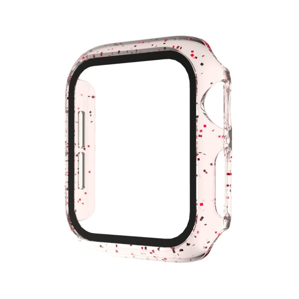 For Apple Watch Series 5 & 4 44mm Glitter Powder PC + Tempered Glass Screen Film Integrated Case(Red)