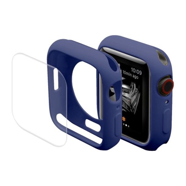 ENKAY Hat-Prince Protective TPU Watch Case + Full Coverage PET Screen Protector Film for Apple Watch Series 7 41mm(Dark Blue)