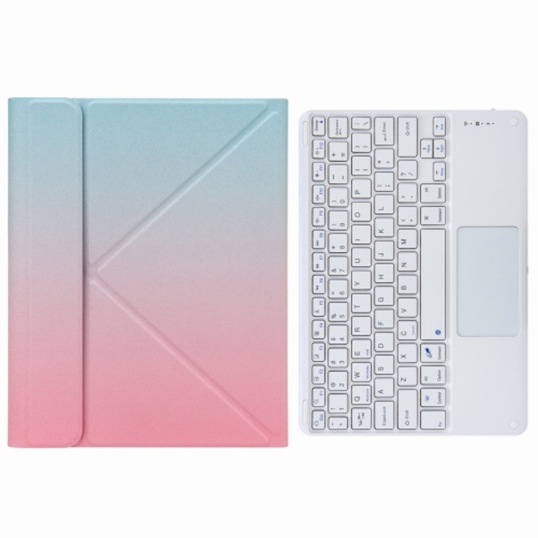 H-097C Touch Bluetooth Keyboard Leather Case with Rear Three-fold Holder For iPad 9.7 2018 & 2017(Pink Blue)
