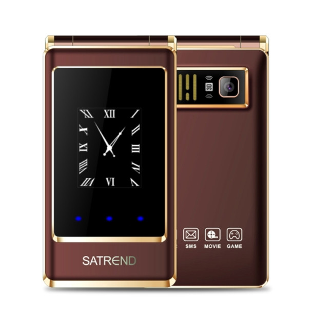 SATREND A15-M Dual-screen Flip Elder Phone, 3.0 inch + 1.77 inch, MTK6261D, Support FM, Network: 2G, Big Keys, Dual SIM (Coffee)