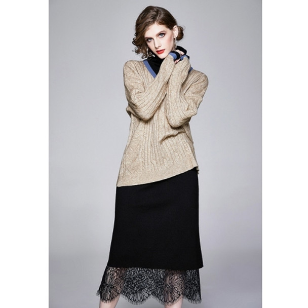 Autumn Winter Fake Two Loose Knitted Sweaters + Two-sided Wear Skirt Suit (Color:Light Gray Size:Free Size)