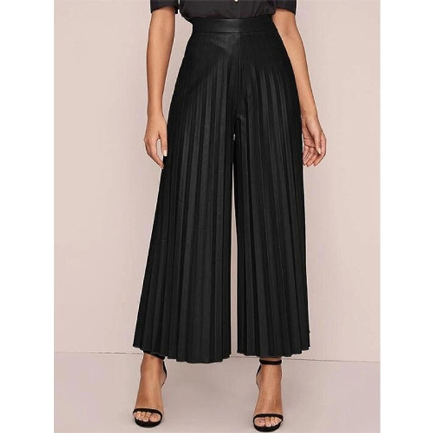 Loose Pants PU Leather Culottes For Ladies (Color:Black Size:L)