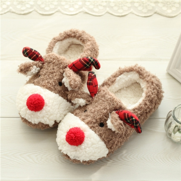 Elk Slippers Cute Thick-Soled With Heel Cotton Slippers Autumn And Winter Cotton Slippers, Colour: Brown(37)