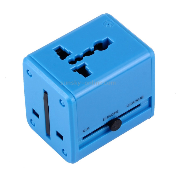 World-Wide Universal Travel Concealable Plugs Adapter with & Built-in Dual USB Ports Charger for US, UK, AU, EU(Blue)