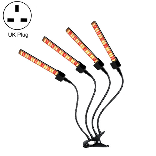 LED Clip Plant Light Timeline Remote Control Full Spectral Fill Light Vegetable Greenhouse Hydroponic Planting Dimming Light, Specification: Four Head UK Plug