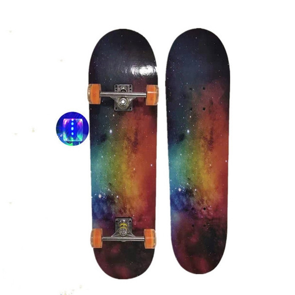Universal Outdoor Four-wheeled Skateboard Double Warped Wooden Skateboard for Children and Adolescents Beginners, Style:Flash Wheel(Starry Sky)