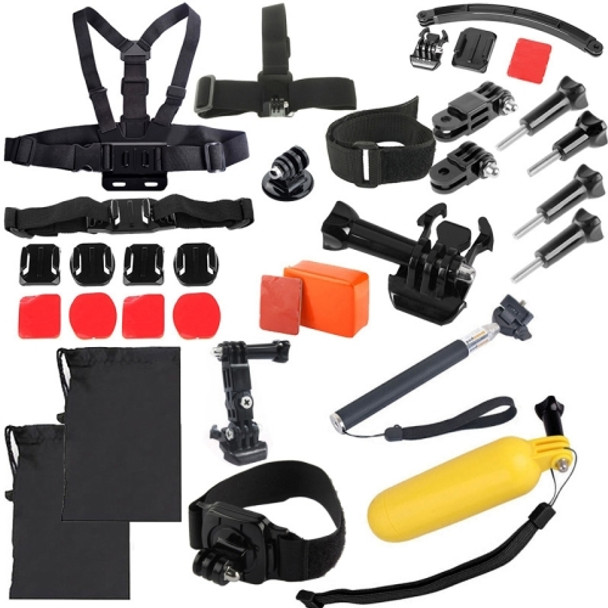 30 in 1 Chest Strap + Extension Arm + Tripod Mount Adapter + Head Strap + Floating Handle Grip + Extendable Handle Monopod + Helmet Belt Strap Lock Mount + Flat & Curved Mounts + Floaty Float Box + Helmet Strap Mount Adapter Set for GoPro NEW HERO /