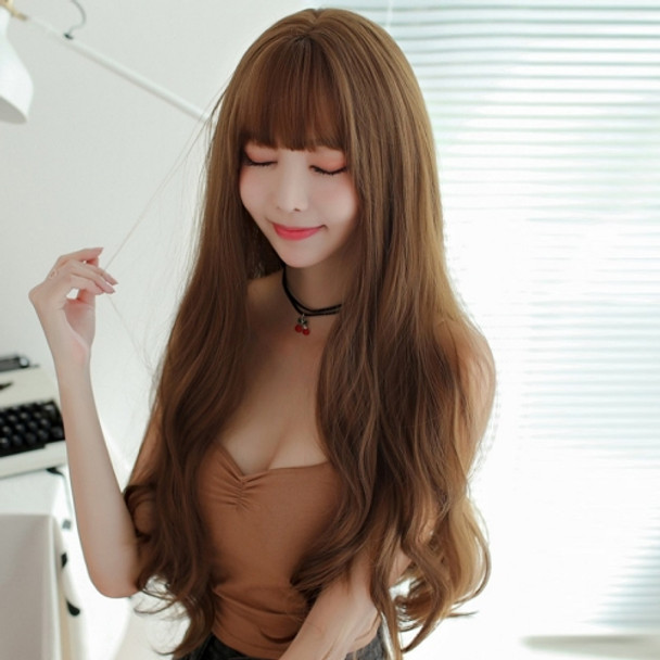 73cm Women Natural Wig Long Wavy Curly Hair With Bangs Chemical Fiber Wig(Honey Pudding)