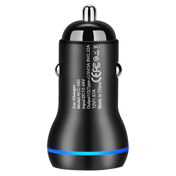 ACC-580 PD 40W Dual Type-C / USB-C Ports Fast Charging Car Charger(Black)