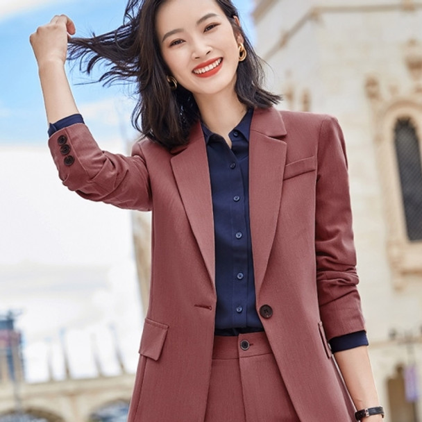Business Wear Fashion Casual Suit Work Clothes Suit, Style: Coat + Pants (Color:Wine Red Size:L)