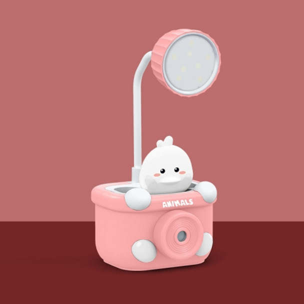 LED Mini Desk Lamp Student Dormitory With Pen Holder Sharpen Pen Desk Lamp USB Night Light(102 Cherry Pink)