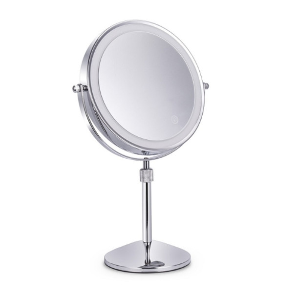 Desktop Double-SidedRound LED Luminous Makeup Mirror Liftable Magnifying Mirror, Specification:Plane + 10 Times Magnification(8-inch Battery Model)