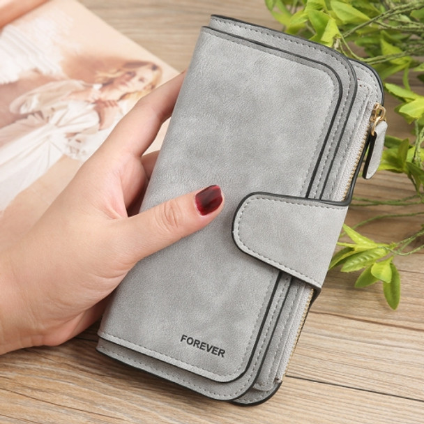 B821 Ladies Frosted Coin Purse PU Leather Clutch Multi-Purpose Long Wallet Large Capacity Card Case(Grey)