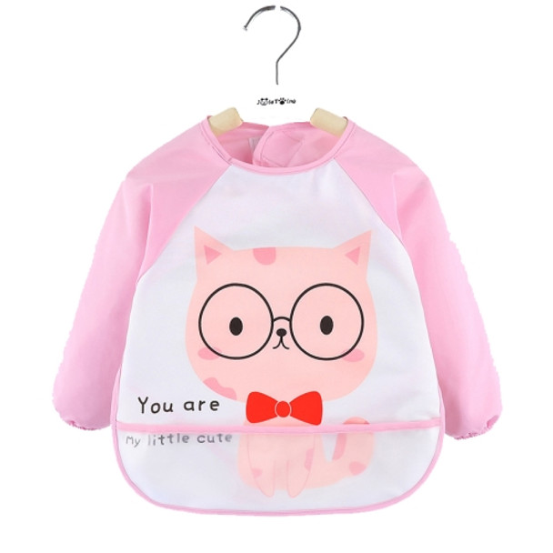 2 PCS Baby Eating Gown Children Waterproof Apron, Colour: Long-sleeved Pink Cat(90cm)