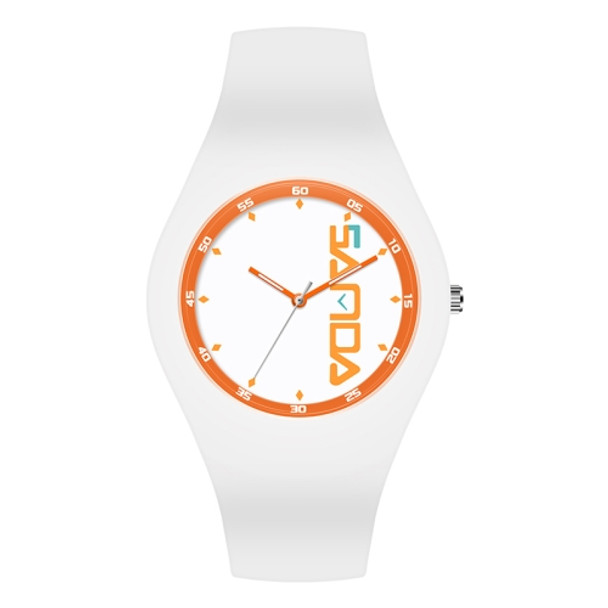 SANDA 6076 Simple Scale Round Dial Ladies Silicone Strap Quartz Watch(White Orange)