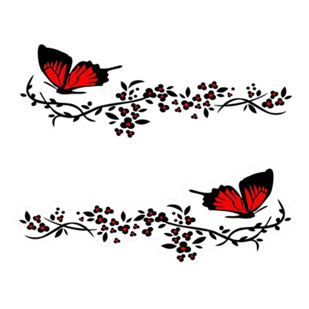 2 Pairs R729 Butterfly Flower Car Sticker Butterfly Love Flower Personality Engine Cover Body Decorative Sticker(Red)