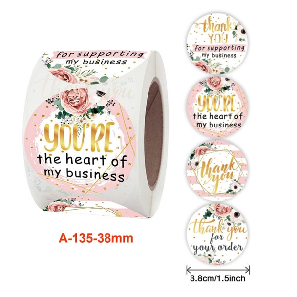 5 PCS Roll Floral Thank You Stickers Wedding Party Decoration Stickers, Size: 3.8cm / 1.5 Inch(A-135-38mm)