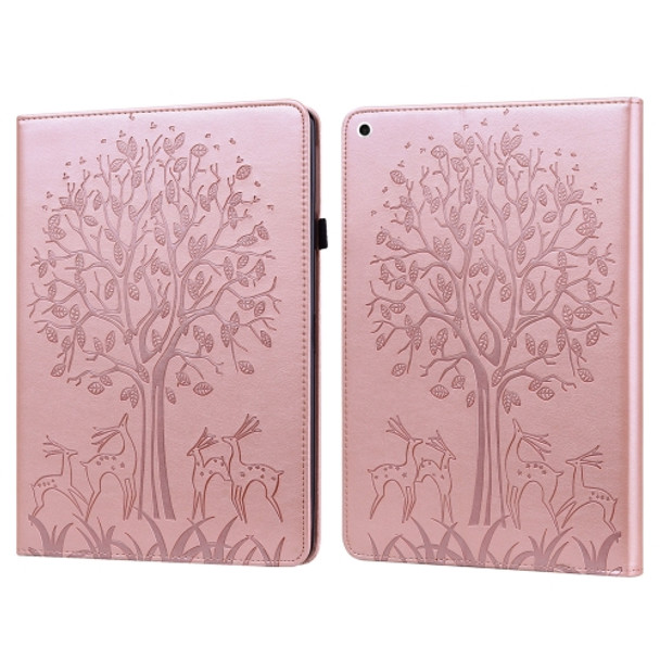 Tree & Deer Pattern Pressed Printing Horizontal Flip PU Leather Case with Holder & Card Slots & Sleep / Wake-up Function For iPad 9.7 2018/2017/Air 2/Air(Pink)