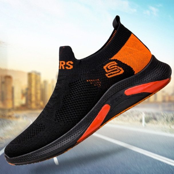 TL-207 Flying Weave Breathable Sports Shoes Men Casual Shoes, Size: 40(Black Orange)