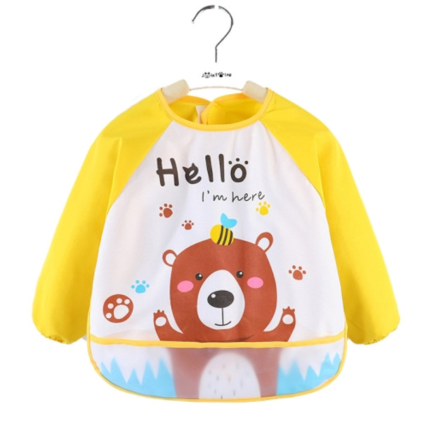 2 PCS Baby Eating Gown Children Waterproof Apron, Colour: Long-sleeved Yellow Bear(90cm)