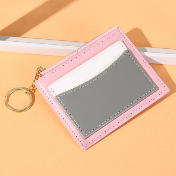 3 PCS Men And Women Portable Simple Card Holder Coin Purse PU Wallet With Keychain(Pink)