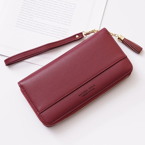 BATSIOE Ladies Wallet Simple Tassel Clutch Bag Long Zipper Multi-Card Position Large Capacity Clutch(Wine Red)