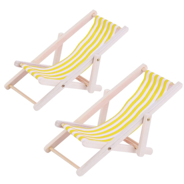 2 PCS 1:12 Beach Lounge Chair Simulation Model Outdoor Beach Scene Shooting Props Can Be Folded(Yellow)