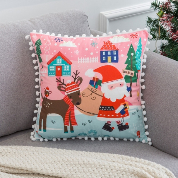 Christmas Velvet Pillowcase With Fur Balls, Without Pillow Core, Size: 45x45cm(Christmas Night)