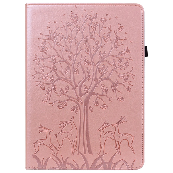 Tree & Deer Pattern Pressed Printing Horizontal Flip PU Leather Case with Holder & Card Slots & Sleep / Wake-up Function For iPad mini 5/4/3/2/1(Pink)