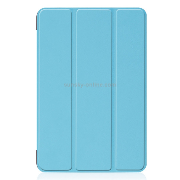Custer Texture Horizontal Flip Smart PU Leather Case for iPad Mini 4 / Mini 5, with Sleep / Wake-up Function & Three-folding Holder (Sky Blue)
