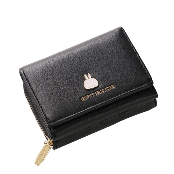 BATSIOE Square Ladies Wallet Tri-Fold Multi-Function Card Holder Zipper Cartoon Coin Purse(Black)