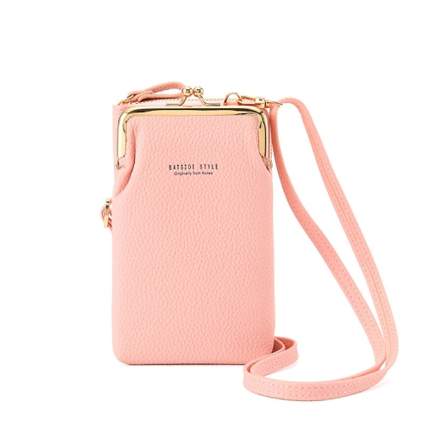 BATSIOE Women Mobile Phone Bag Wallet Large-Capacity Mid-Length Zipper Messenger Shoulder Bag(Pink)