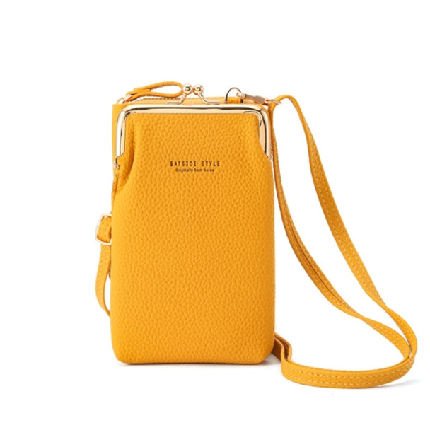 BATSIOE Women Mobile Phone Bag Wallet Large-Capacity Mid-Length Zipper Messenger Shoulder Bag(Yellow)
