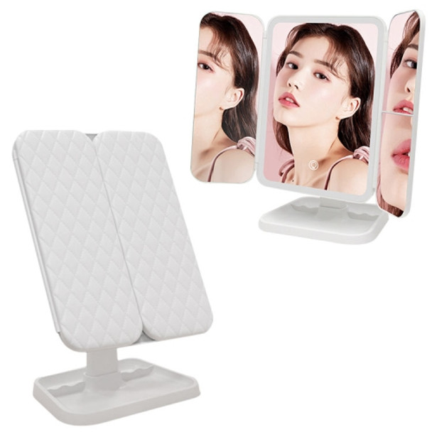 Simple & Stylish LED Three-Fold Square Makeup Mirror, Specification:Plug-in Monochrome Lamp(White)