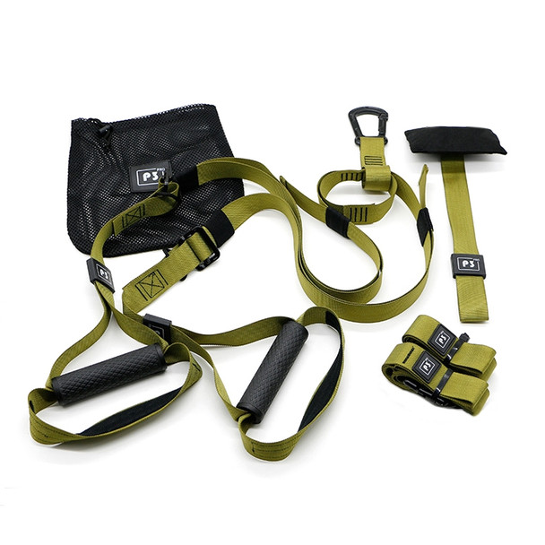 P3-3 Adjustable Fitness Exercise Hanging Pulling Rope TRP3X Wall Pulley Yoga Belt, Main Belt: 1.4m, 1.9m After Adjusted, Athletic Version(Army Green)