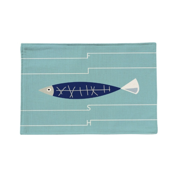 2 PCS Linen Single Side Mediterranean Simple Fresh Geometric Placemat Potholder Table Mat(Small Bluefish)