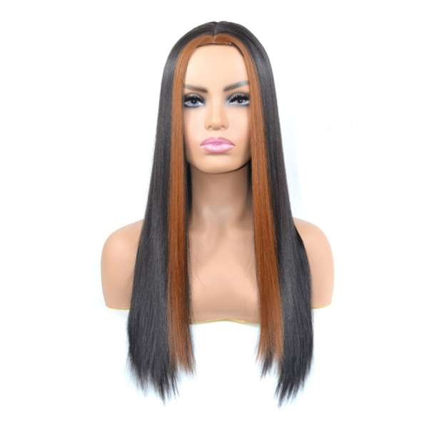 Women Medium Haircut Bleaching And Dyeing Long Straight Wigs(Black Brown)