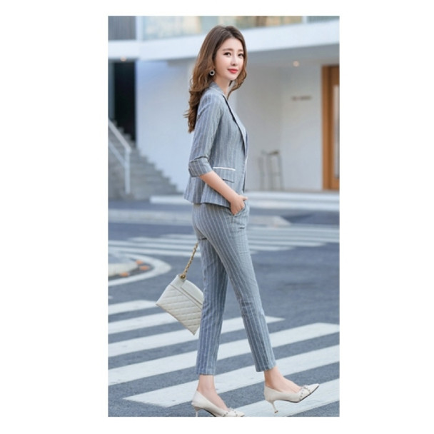 Simple Fashion Suit + Slim Trousers Two-piece Suit (Color:Gray Size:S)