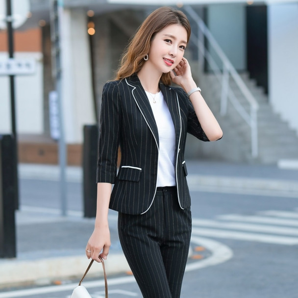 Simple Fashion Suit + Slim Trousers Two-piece Suit (Color:Black Size:XL)