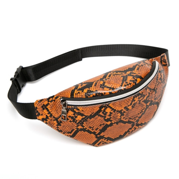 2 PCS Women Python Pattern Waist Bag Shell-Shaped Shoulder Chest Bag(Orange)