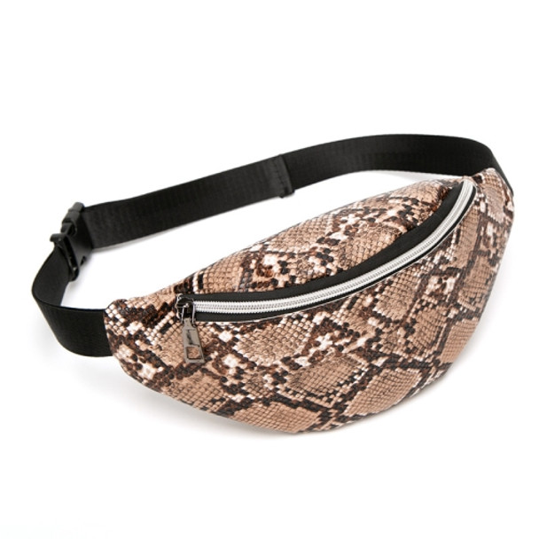 2 PCS Women Python Pattern Waist Bag Shell-Shaped Shoulder Chest Bag(Brown)