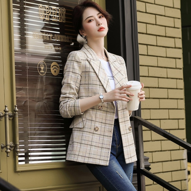 Lattice Texture Fashion Casual Suit (Color:Apricot Size:XL)