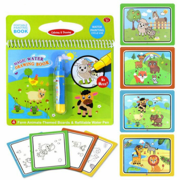 Water Drawing Book Coloring Book Doodle & Magic Pen Painting Drawing Board for Kids Toys Birthday Gift(2358-1 Farm Animals)