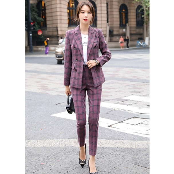 2 in 1 Stylish Casual Plaid Suit (Color:Purple Size:XXXL)