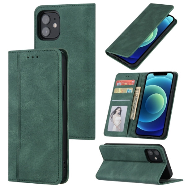 Skin Feel Pressure Line Magnetic Horizontal Flip Leather Case with Holder & Card Slot & Wallet & Photo Frame For iPhone 11 Pro(Green)
