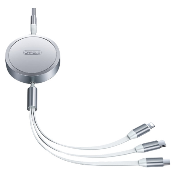 CAFELE 3 in 1 8 Pin + Micro USB + Type-C / USB-C Telescopic Charging Cable, Length: 1.2m(White)