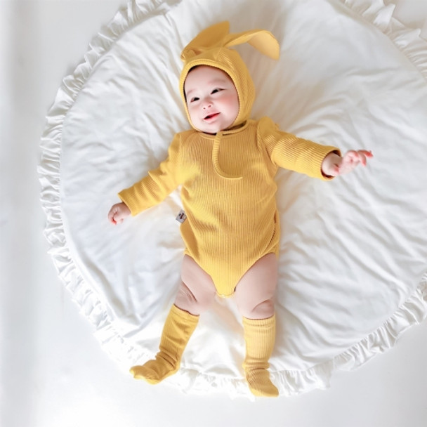 3 in 1 Autumn Baby Rabbit Shaped Cotton Pit Strip Lycra Romper with Hat & Socks Set (Color:Yellow Size:80cm)