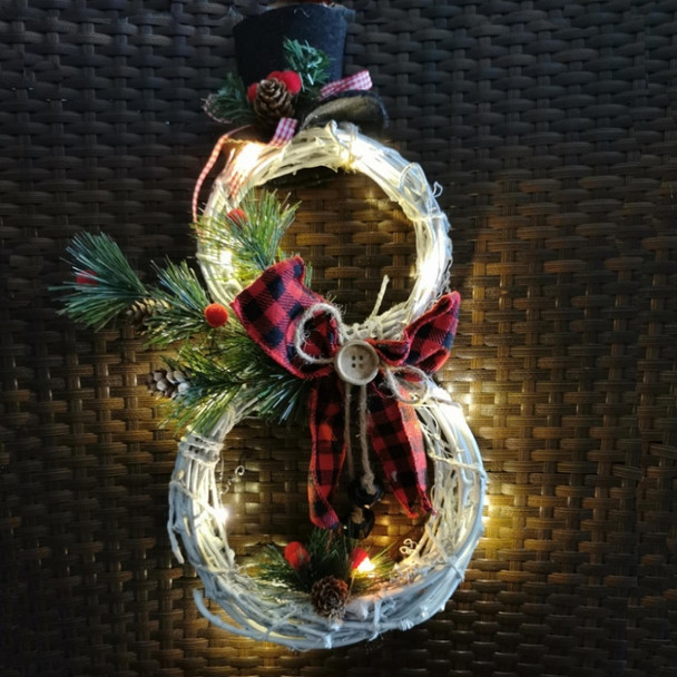 Christmas Vine Ring With Lights Pendant Christmas Tree Garland Home Decoration Props(Black Red Grid)