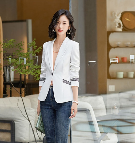 Business Wear Fashion Casual Suit Work Clothes Suit Jacket (Color:White Size:XXL)